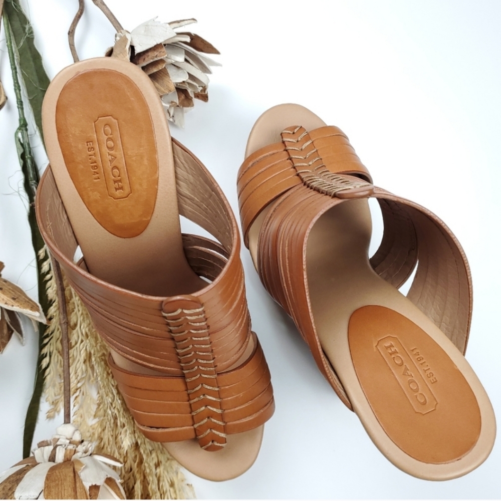 New Coach Tan Platform Wedge Mulel